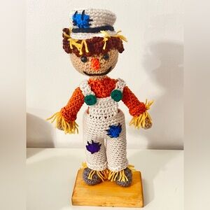 Handmade Crocheted Scarecrow boy Fall Thanksgiving Autumn Decor pedestal